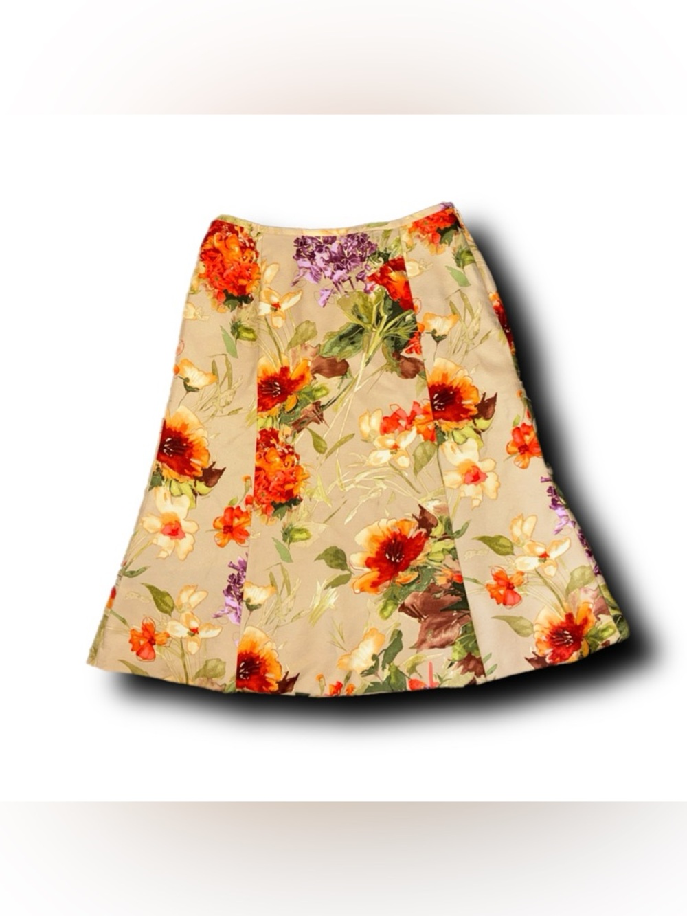 Talbots Silk & Wool Blend Floral A-Line Skirt with Orange & Red Blooms Preppy